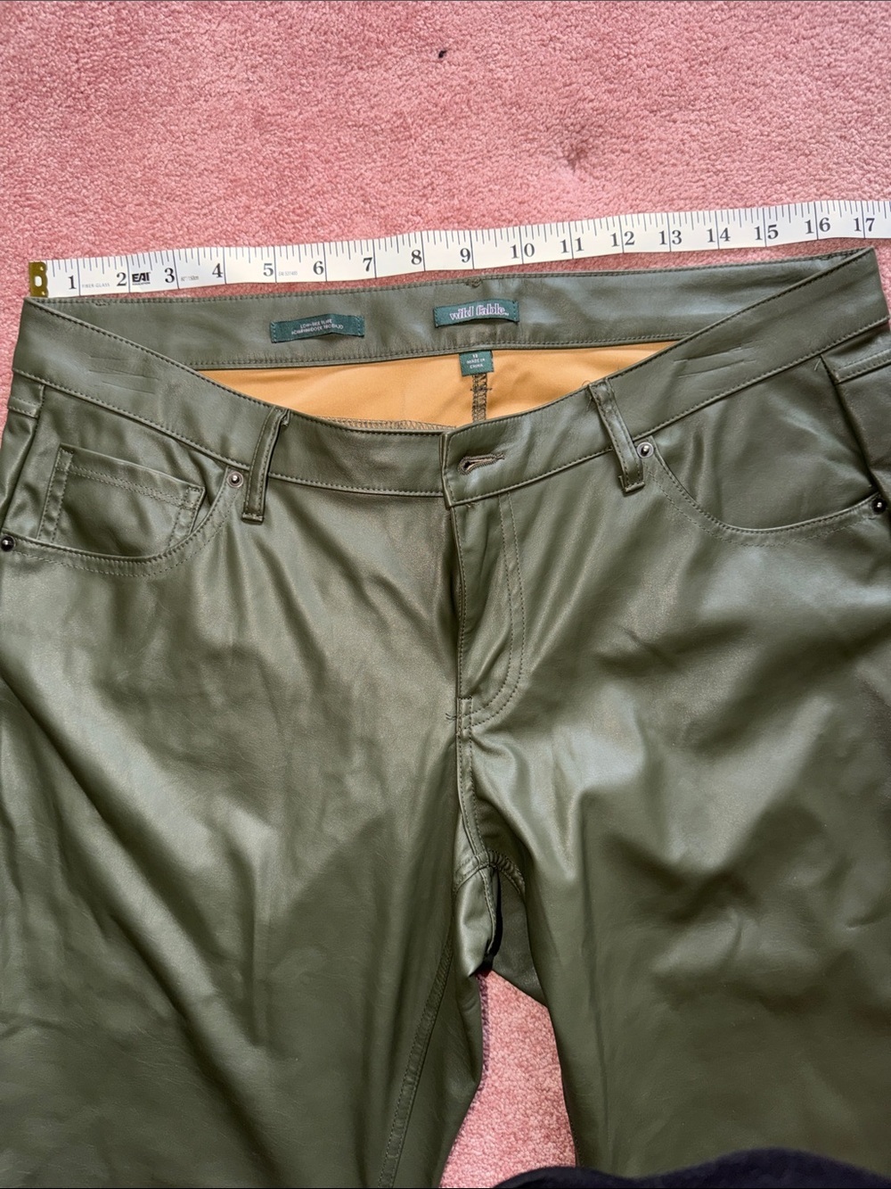 wild fable Olive Green Faux Leather Low-Rise Pants - Picture 4 of 5